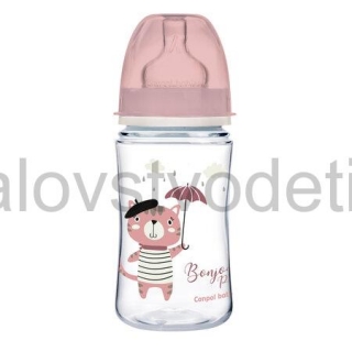 Canpol babies Antikoliková fľaša so širokým hrdlom EasyStart 240 ml PP BONJOUR PARIS ružová